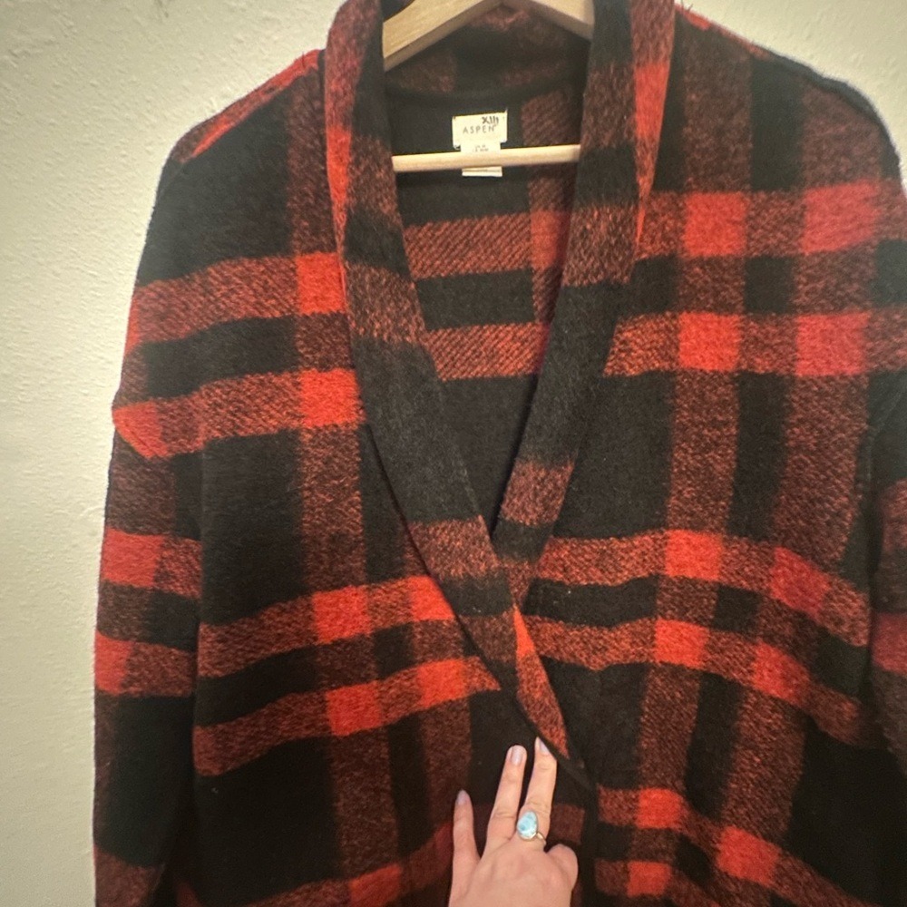 Buffalo check Plaid Women's Jacket in Red and Black wool blend open front size M - Picture 4 of 7